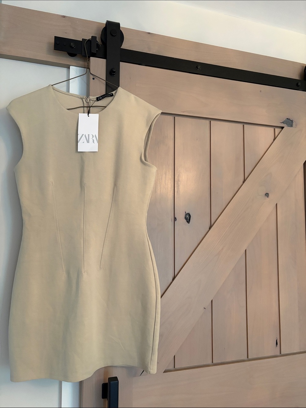 Zara Light Beige Mini Sheath Dress